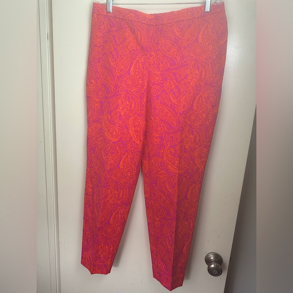 Isaac Mizrahi Live! Neon Pink &‎ Orange Paisley Cotton Rayon Artsy Pants NWOT 16